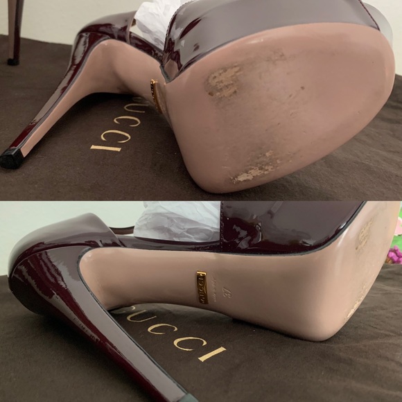 Excellent Condition, Gently Worn, Gucci, Burgundy Patent Leather Pump, Size 37/7 - Picture 11 of 15